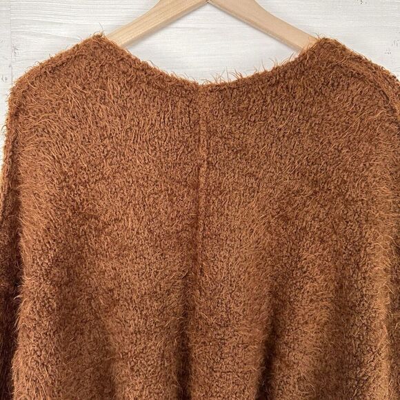 Free People Icing Pullover Sweater S Brown V Neck Eyelash Knit Fluffy Slouchy - Picture 8 of 16